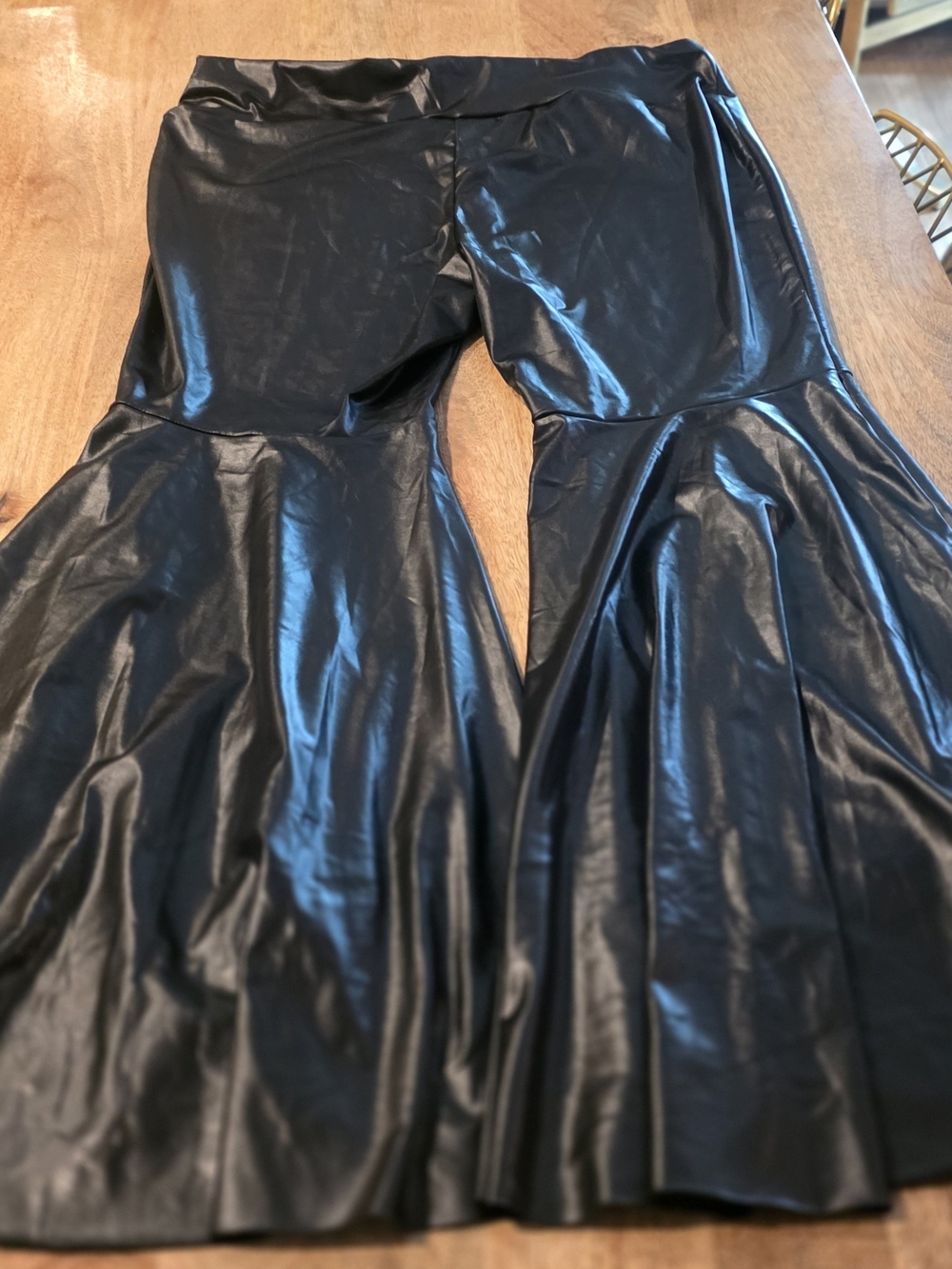 Source Unknown Black Faux Leather Flare Pants